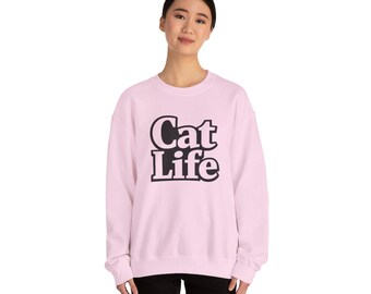 Cat Life Crewneck Sweatshirt | Retro Bold Text, Cat Lover Apparel