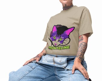 Neon Feline Cat Tee | Retro 80s Cat Illustration Shirt, Cat Lover Gift