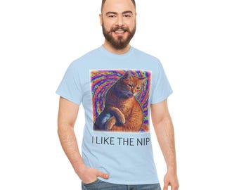Psychedelic Ginger Cat I LIKE THE NIP T-Shirt | Catnip Cat Tee featuring Floyd