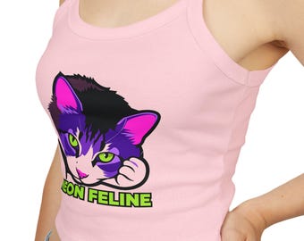Neon Feline Cat Graphic Tank Top | Bold Purple Pink Cat Lover Apparel