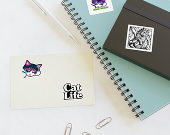 Neon Cat Sticker Sheet | Electric Feline Art, Cat Lover Gift, Laptop Journal Stickers