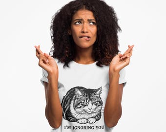 Ignoring Cat Illustration Tee | Sarcastic Woodcut Graphic Shirt
