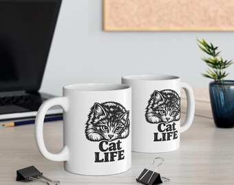 Cat Life kitten illustration Mug | 11oz ceramic coffee cup
