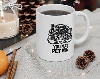 You May Pet Me kitten illustration Mug | Cat lover coffee cup