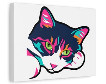 Neon Pop Art Cat Canvas | Bold Colorful Wall Art, Modern Statement Piece