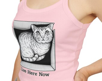 I Live Here Now Cat in Box Tank Top | Funny Floyd Illustration | Cat Lover Gift