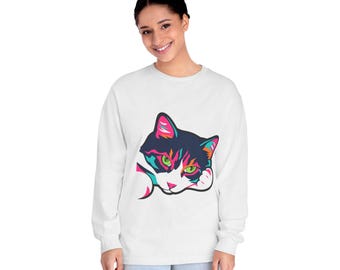 Neon Pop Cat Head Long Sleeve Tee | Colorful Retro Kitty Art | Cat Lover Gift