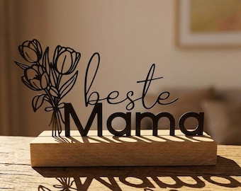 Muttertagsgeschenk | Line Art Tischaufsteller | Beste Mama Aufsteller Holz