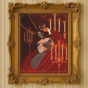 Phantom of The Opera Masquerade Art Print Instant Download for fans of victorian gothic romance illustration with lovers in candlelight art