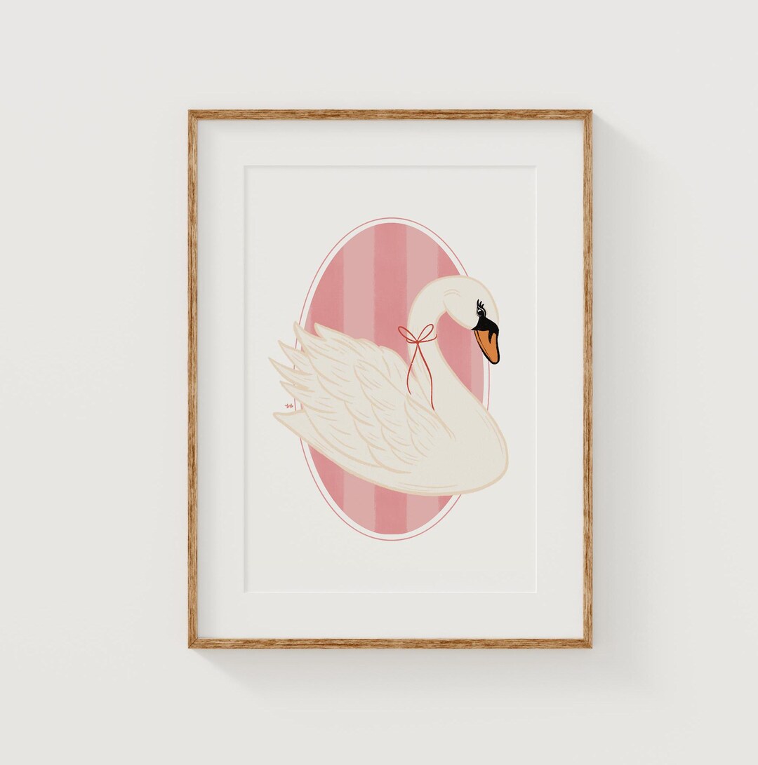 Coquette Swan Art Print Elegant Ballerina Aesthetic Soft Pink Vintage ...