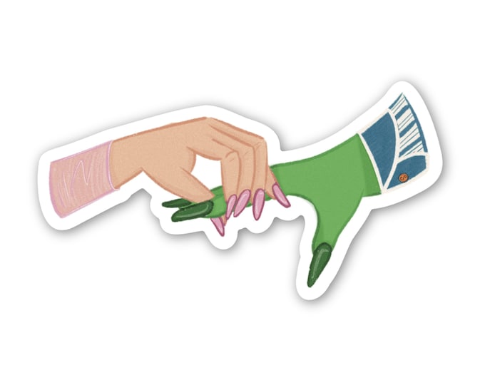 Holding Space Wicked Sticker Broadway Movie Musical Illustration Decal Theater Fans Elphaba and Glinda the Good Witch Pink Green Hands ST059