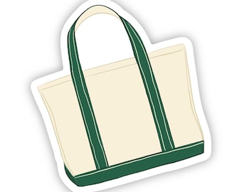 Canvas Tote Bag Sticker Green and Cream Illustrated Waterproof Vinyl Decal for Journals Laptops Water Bottles Preppy Coastal Aesthetic ST125
