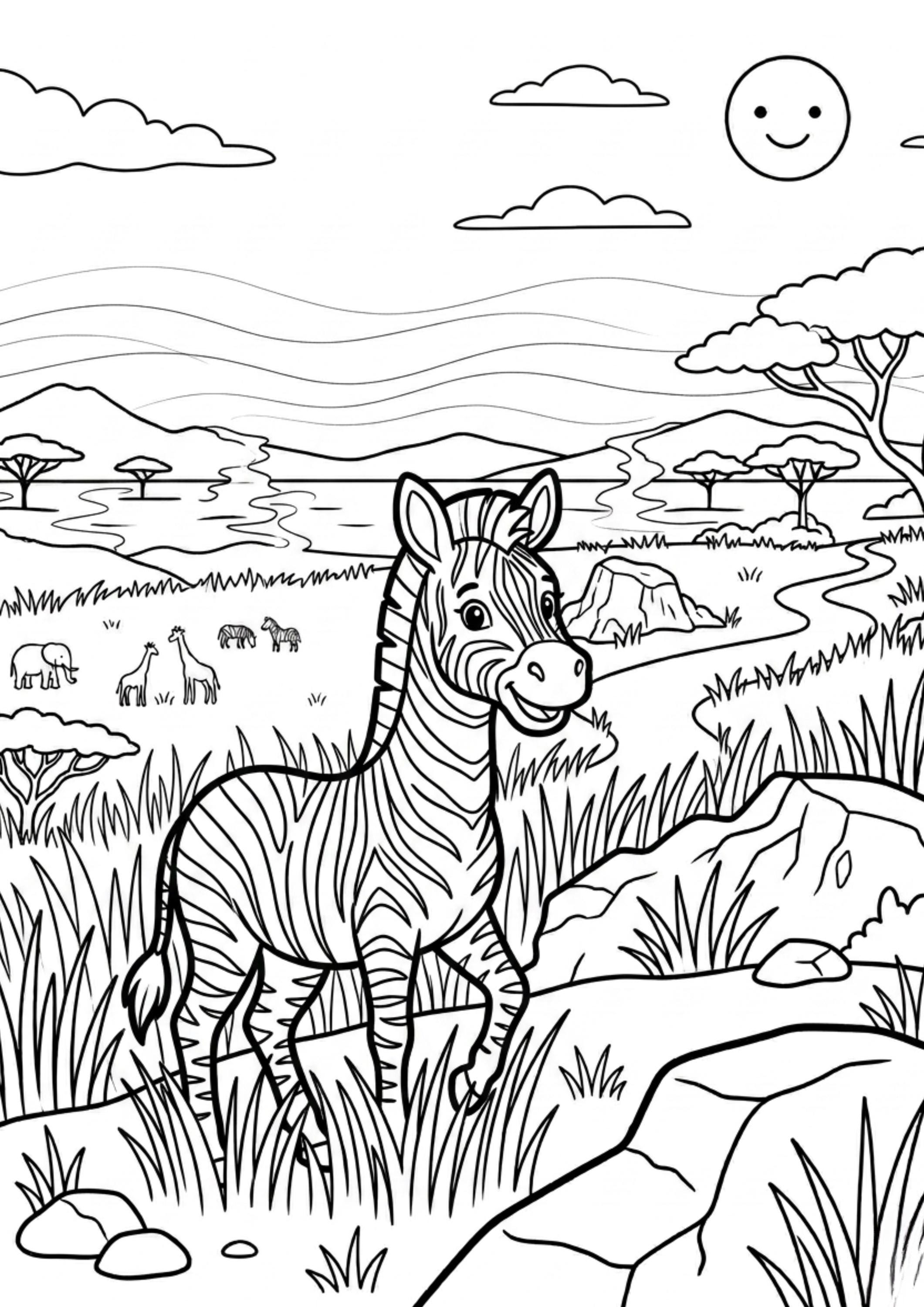 Safari Animal Coloring Pages for Kids, Printable African Wildlife Art ...