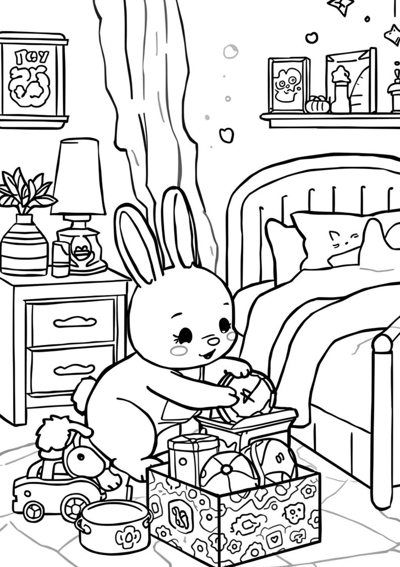 Night Routine Color Cartoon Cozy Night Routine Coloring Pages, Animal Bedtime Scenes, Kids Adults ...