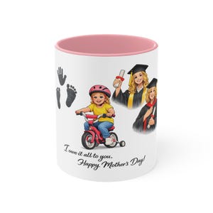 Caneca "Devo tudo a você" - Feliz Dia das Mães | Interior em rosa