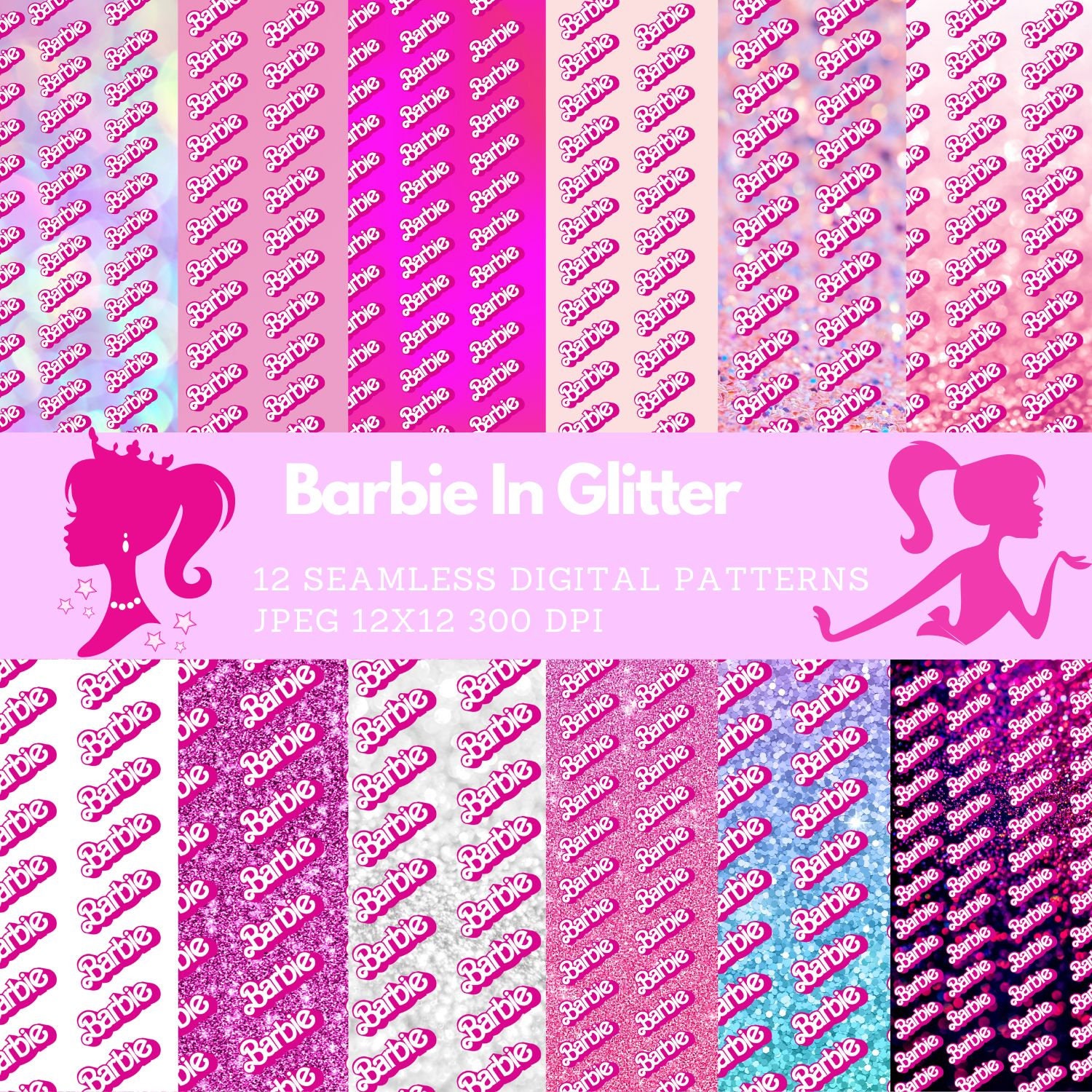 Digital Paper Barbie, Glitter Paper Seamless Texture Patterns