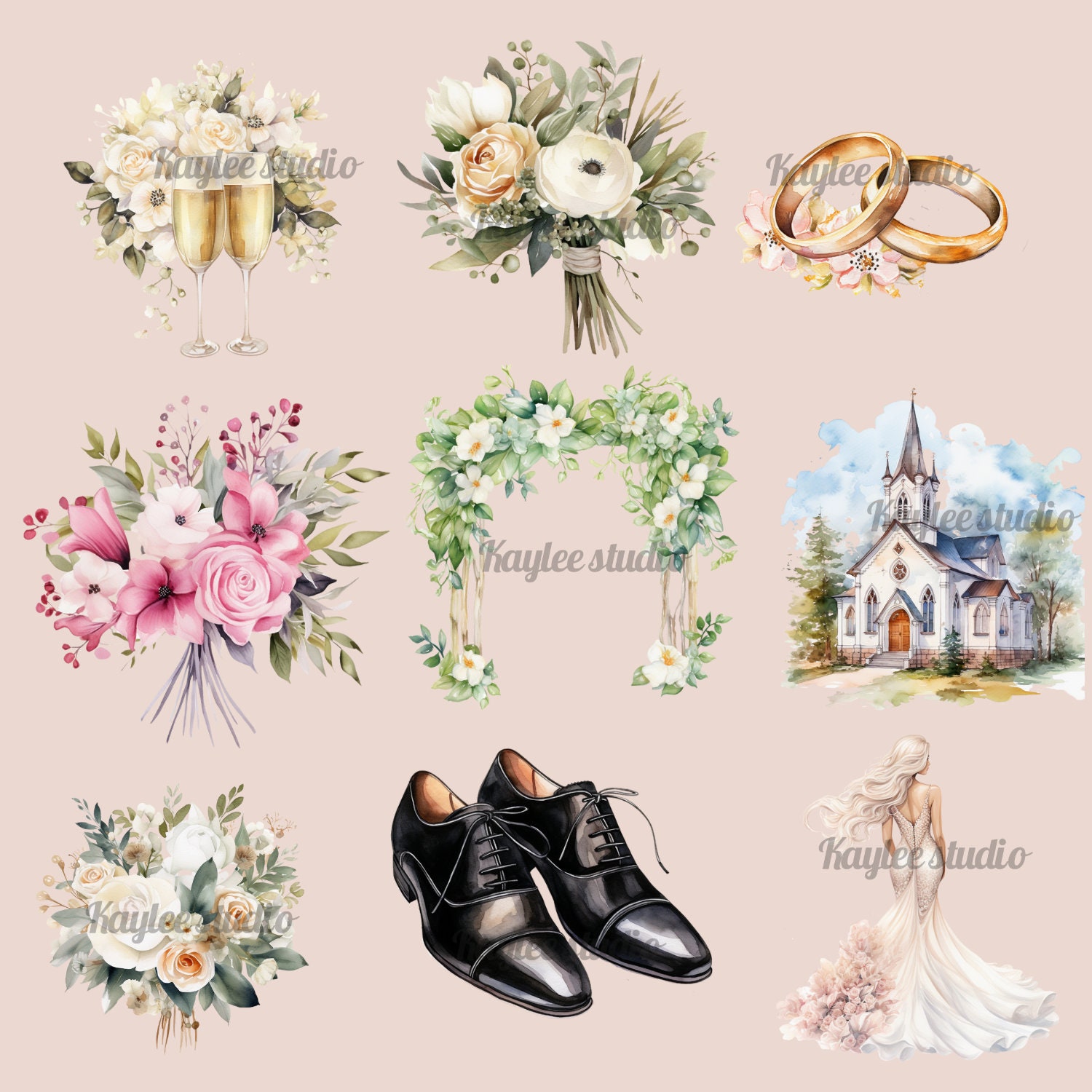 58 Watercolor Wedding Day Clipart Collection With Free - Etsy
