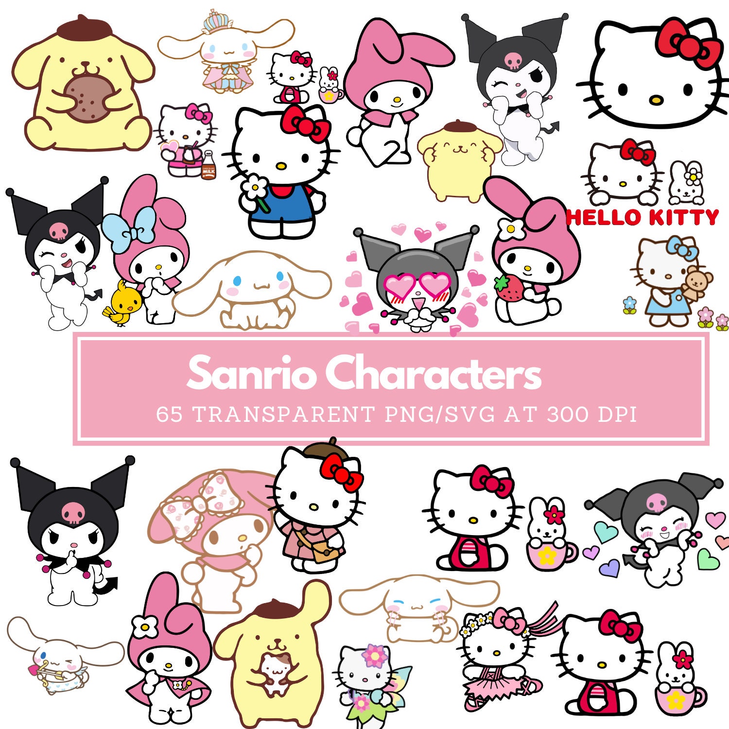 Flower Sanrio Characters Bundle Svg, Sanrio Svg, Hello Kitty Svg, Kawaii  Svg, Cricut, Silhouette Vector Cut File
