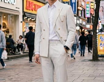 Double-Breasted White Pinstripe Tailored Suit ItalianMensFashion2026ClassicMenswearBY STITCH&SOLESHOP
