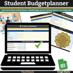 Student Budget Planner Google Sheets | Monthly Budget Student Loan Savings Goals | Digital Planner Download