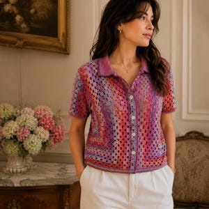 Crochet Granny Cabana Shirt Pattern | Granny Stitch Button-Up Shirt PDF | Easy Women's Crochet Top | XS–5XL