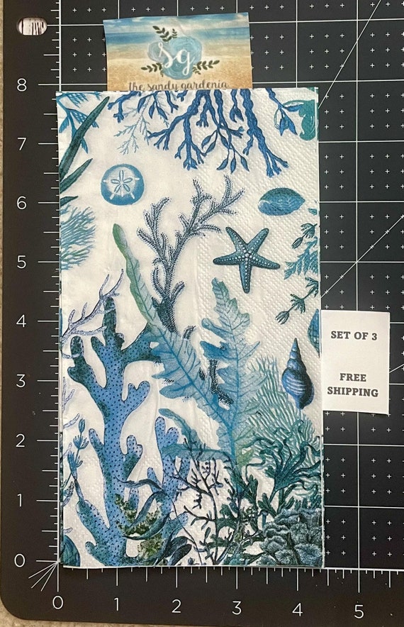 Coral and Shells Decoupage Napkin, Beach Decoupage paper napkin, Seashell Decor, Nautical Paper Decor, Mod Podge Craft, Decoupage Napkin,