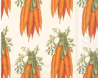 Carrot napkins, Decoupage napkins, Easter Napkins, Luncheon Size Napkins, Set of 3