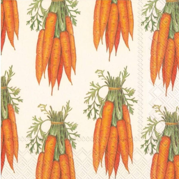 Carrot napkins, Decoupage napkins, Easter Napkins, Luncheon Size Napkins, Set of 3