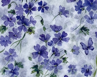 Decoupage napkin, Blue Decoupage, Vinca major paper, Easter Napkin, Floral Napkin, Spring Napkin, Beverage Size Napkins, Mod Podge Coaster,