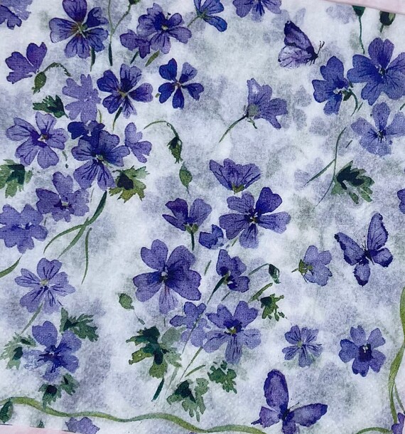 Decoupage napkin, Blue Decoupage, Vinca major paper, Easter Napkin, Floral Napkin, Spring Napkin, Beverage Size Napkins, Mod Podge Coaster,