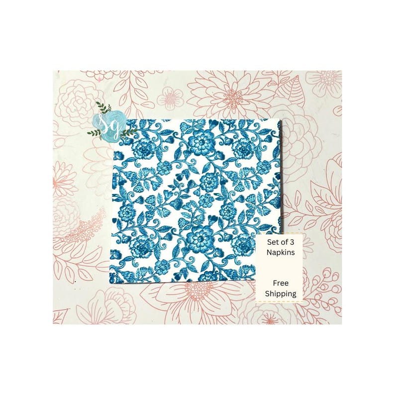 Paper napkin Blue Danube Floral pattern on white background
