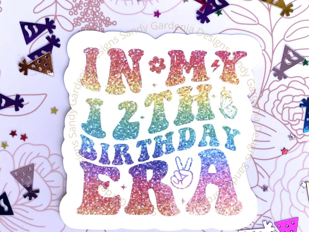 12th Birthday ERA Sticker, Custom Birthday Sticker, Retro Groovy Text ...