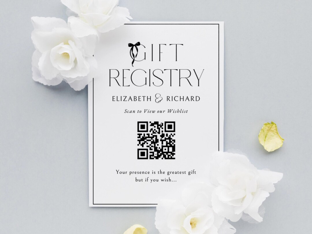 Registry Sign Minimalist Wedding Registry QR Code Sign Template Editable Canva Gift ...