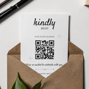 Hochzeit Antwort-QR-Code Kartenvorlage Bearbeitbar Canva Moderne Antwort-Qr-Einladung Einfügen Einladen Mi Qr-Code Hochzeit Info-Zeichen Modern Minimalistisch