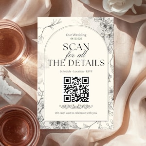 Wedding Website QR Code Sign Template Editable Canva Minimalist Wedding Info Sign Wedding QR Code Invite Classic Clean Elegant Wedding Signs