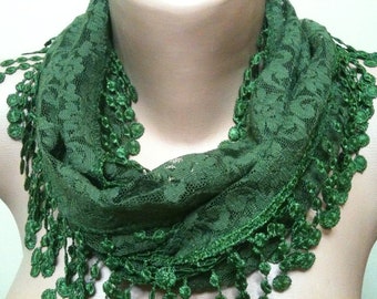 Green Lace Scarf, Turkish scarf, Oya Scarf, Green scarf, Gift for girlfriend, Gift for Her, Gift for Women, bridal scarf, green headdress