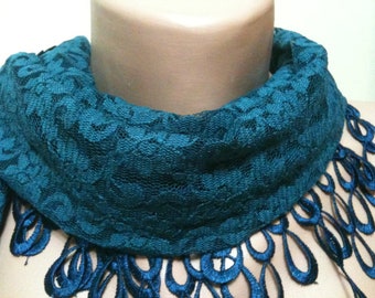 Dark Blue Scarf, Valentines day gift for her, Lace scarf, bridal scarf, woman scarf, unique gift idea, gift for girlfriend, birthday gift