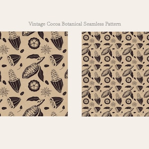 Vintage Cocoa Botanical Seamless Pattern, Chocolate Packaging Design, Brown Cocoa Pods on Beige Background, Chocolate Digital Paper,