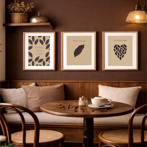Cocoa Poster for Chocolate Brands Set of 3, Kitchen Wall Art, Cafe and Restaurant Wall Art, printable Chocolate Shop Decor, Brown pods