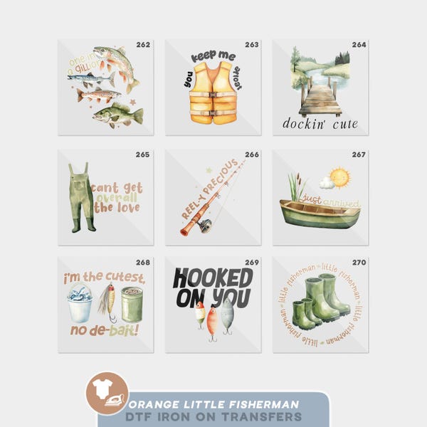 Baby Shower Watercolor Fishing Country Neutral Iron On Transfers For Bodysuit Decorating Station (9 Count)