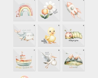 Watercolor Rainbow Nature Baby Shower Iron On Transfers For Bodysuit Decorating Station (9 Count)