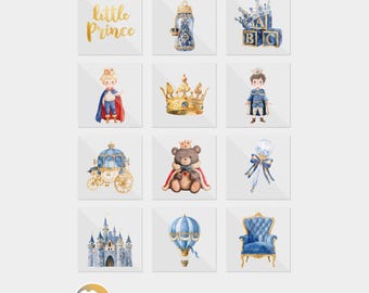 A Little Prince Royal Boy Baby Shower DTF Iron On Transfers (12 Count)