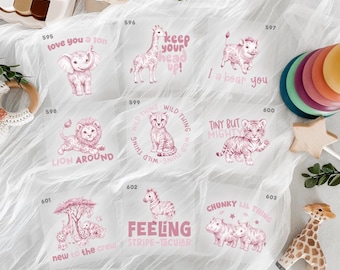 Pink Jungle Safari Toile Baby Shower Iron On Transfers For Bodysuit Decorating Station (9 Count)