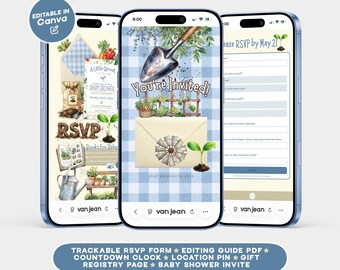 Blue Little Sprout Locally Grown Farmer Baby Shower Editable Digital Invitation Template Website