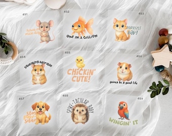 Baby Shower Pet Animals Neutral Iron On Transfers For Bodysuit Decorating Station (9 Count)