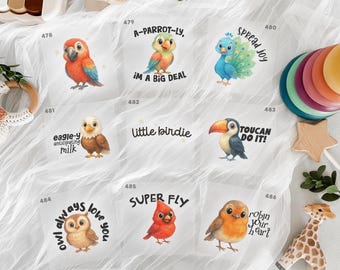 Baby Shower Colorful Birds Neutral Iron On Transfers For Bodysuit Decorating Station (9 Count)