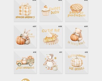 Baby Shower Little Pumpkin Neutral Fall Iron On Transfers For Bodysuit Decorating Station (9 Count)