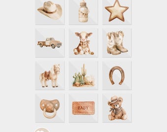 Neutral Boho Western Cowboy Cowgirl Baby Shower Iron On Transfers (12 Count)