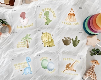 Dinosaur Watercolor Baby Shower Iron On Transfers For Bodysuit Decorating Station (9 Count)