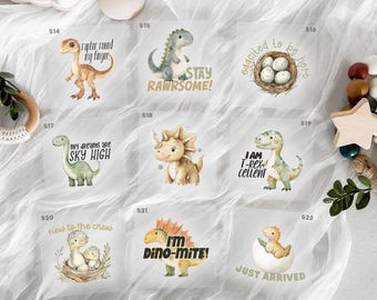 Baby Shower Dinosaurs Neutral Iron On Transfers For Bodysuit Decorating Station (9 Count)